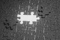 Assembled puzzles, folded background of mosaic pieces, finding a solution, the last puzzle, bright light from the inside