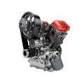 Assembled V2 engine of large powerful motorbike isolated