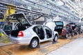 Assembling cars Skoda Octavia on conveyor line Royalty Free Stock Photo