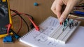 Assembling electronic circuits using breadboard and jumper wires