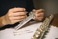 Assembling Flute Footjoint, Flute Maintenance Royalty Free Stock Photo