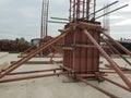 Assembling formworks for reinforcement concrete column. Royalty Free Stock Photo