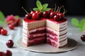 assembling gateau with cherry filling