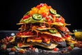assembling nacho layers with toppings in close-up