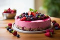 Assembling raw vegan berry cake for health-conscious client