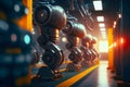 Assembling robots in a robot factory. Created with Generative AI technology Royalty Free Stock Photo