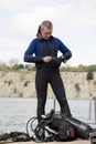 Assembling scuba gear Royalty Free Stock Photo