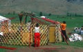 Assembling a yurt, Mongolia