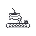 Assembly car, conveyor vector line icon, sign, illustration on background, editable strokes