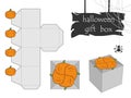 Assembly diagram of simple Halloween gift box. Vector Template for packaging design of pumpkin box