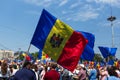 Assembly of the European Moldova. National meeting of the Moldavian people. Flag of the European Union and Republic of Moldova.