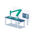 Assembly line with arm robot by conveyor belt