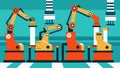 An assembly line full of innovative robotic arms each programmed to perform a specific task and able to be reprogrammed Royalty Free Stock Photo
