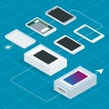 Assembly of the phone. Isometric vector illustration