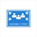 Assembly point sign on blue color background