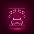 Assembly robot, automobile robot vector neon icon. Illustration isolated vector
