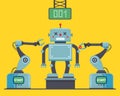 Assembly of the robot at the factory using robotic cliches. Royalty Free Stock Photo