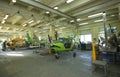 The assembly shop interior. Light plane, worker assembling a body aircraft