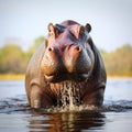 Assertive hippo displays aggressive behavior, asserting dominance in its territory