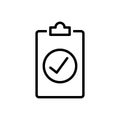 Black line icon for Assess, compliance and checkmark