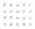 Assessing line icons collection. Evaluating, Scrutinizing, Judging, Analyzing, Appraising, Inspecting, Testing vector