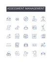 Assessment management line icons collection. Risk control, Budget planning, Time management, Project coordination, Data