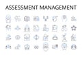 Assessment management line icons collection. Risk control, Budget planning, Time management, Project coordination, Data