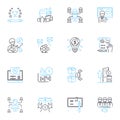 Asset control linear icons set. Inventory, Management, Tracking, Optimization, Utilization, Security, Maintenance line