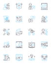 Asset control linear icons set. Inventory, Management, Tracking, Optimization, Utilization, Security, Maintenance line