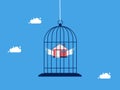 Asset control. Restrict or lock the house in the birdcage. business and investment concept