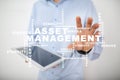 Asset management on the virtual screen. Business concept. Words cloud. Royalty Free Stock Photo