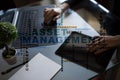 Asset management on the virtual screen. Business concept. Words cloud. Royalty Free Stock Photo