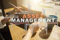 Asset management on the virtual screen. Business concept. Words cloud. Royalty Free Stock Photo