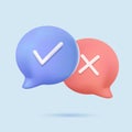 Assignment tasks icon. Speech bubbles with marks. 3d vector illustration.