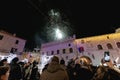 people partying in the main square of the city for New Year in Assisi, Italy