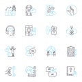 Assist facilitate linear icons set. Help, Support, Aid, Simplify, Enable, Guide, Streamline line vector and concept