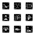Assistance for disabled icons set, grunge style