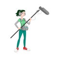 Assistant cameraman, film crew, sound recorder. Cartoon vector illustration.