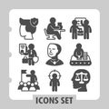 Assistant guy, lawyer, leader modern icons depicting teamwork, customer service, leadership items in solid style for web Royalty Free Stock Photo
