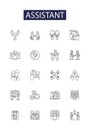 Assistant line vector icons and signs. Attendant, Clerk, Companion, Helper, Secretary, Stenographer, Admin, Associate