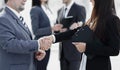 Assistant meets a businessman with a handshake. meetings and partnership Royalty Free Stock Photo