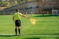 Assistant referee in a football match watching the game