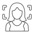 Assistant woman identity thin line icon, neural network concept. Vector graphics. Person face recognition program Royalty Free Stock Photo