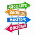 Associates Bachelors Masters Doctorate Degrees Signs 3d Illustration