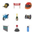 Association of racers icons set, cartoon style