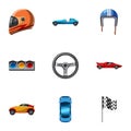 Association of racers icons set, cartoon style