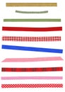 Assort of colorful beautiful ribbons. Many narrow strip of fabric in different patterns Royalty Free Stock Photo