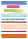 Assort of colorful beautiful ribbons. Many narrow strip of fabric in different patterns