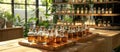 Assorted Alcohol Bottles on Wooden Table Royalty Free Stock Photo