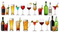 Assorted alcoholic drinks isolated on white background Royalty Free Stock Photo